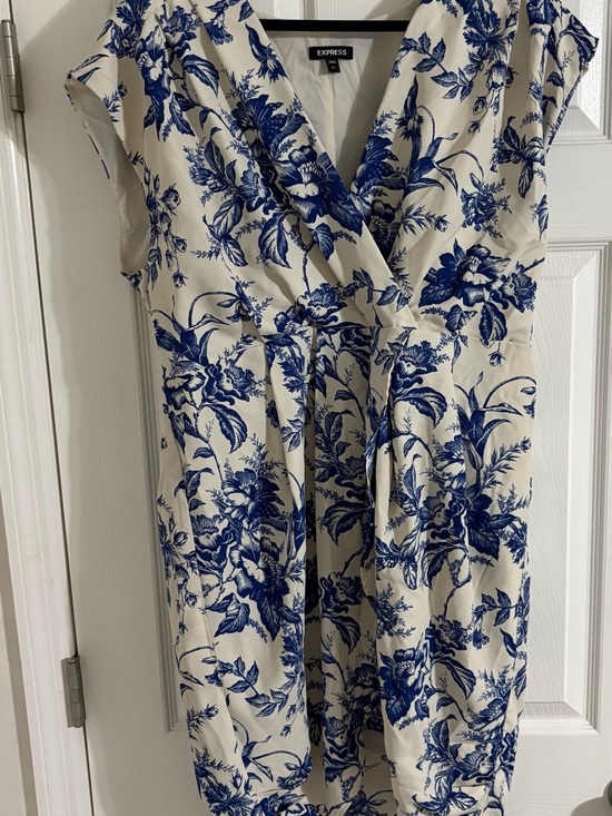 Express Dresses & Skirts - Express Cream Midi Dress with Blue Floral Print